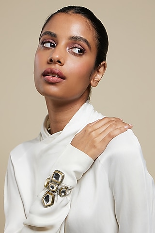 Two Tone Plated Glass Polki Vatican Handcuff by Valliyan By Nitya Arora