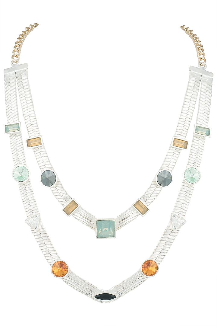 Silver plated multi colored layered necklace by Valliyan by Nitya Arora at Pernia's Pop Up Shop