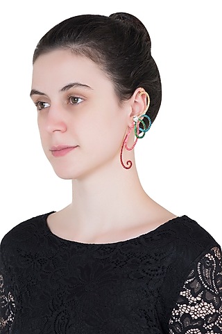 Gold plated rainbow ear cuffs by Valliyan by Nitya Arora