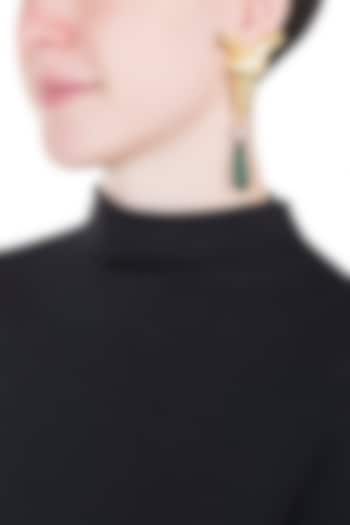 Gold plated ram head green stone earrings by Valliyan by Nitya Arora at Pernia's Pop Up Shop