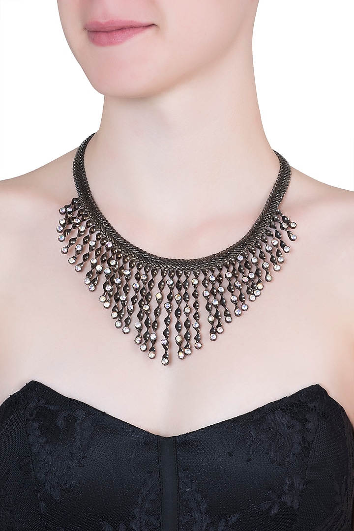 Gunmetal plated twisted candy necklace by Valliyan by Nitya Arora