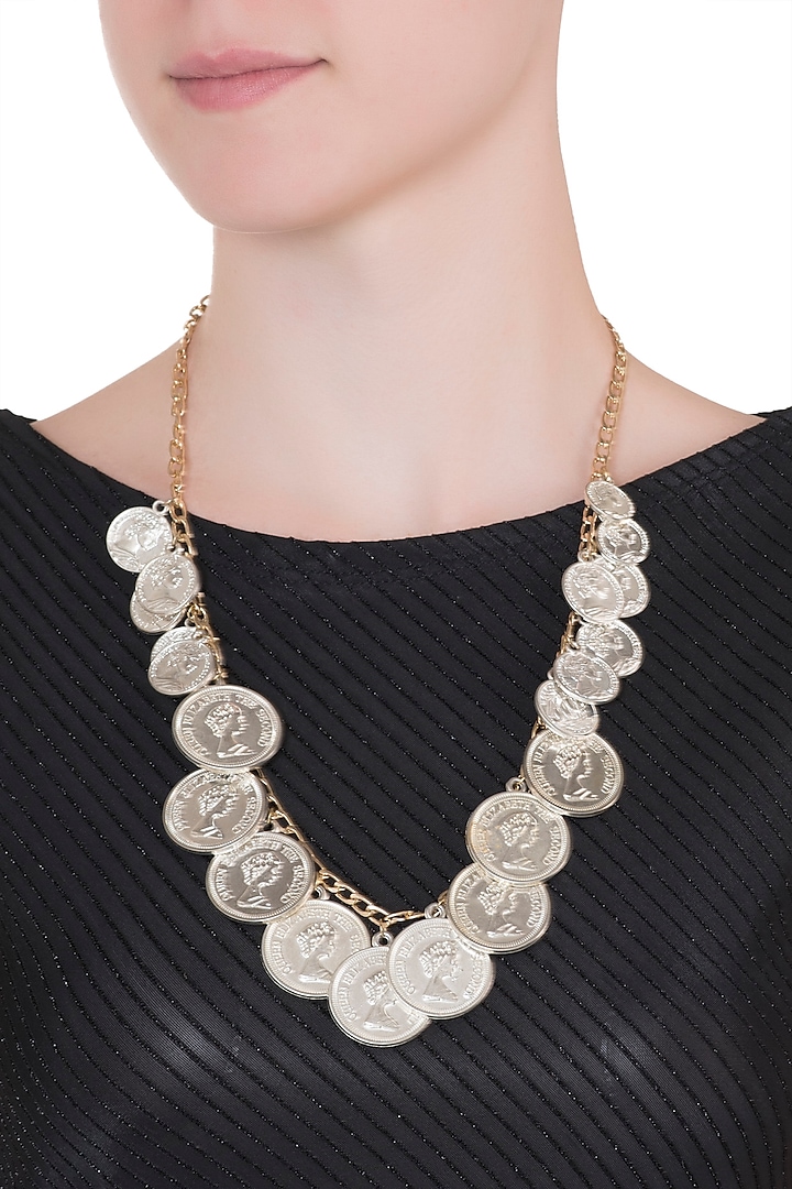 Gold plated layered silver coin necklace by Valliyan by Nitya Arora