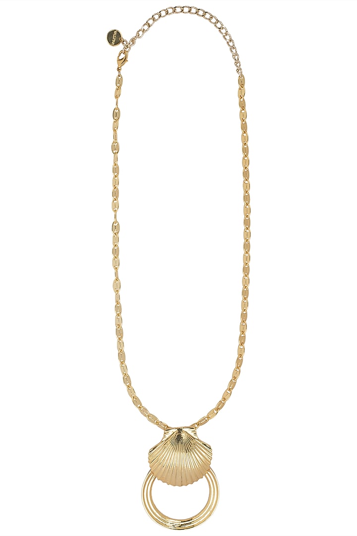 Gold plated shell hoop necklace by Valliyan by Nitya Arora at Pernia's Pop Up Shop