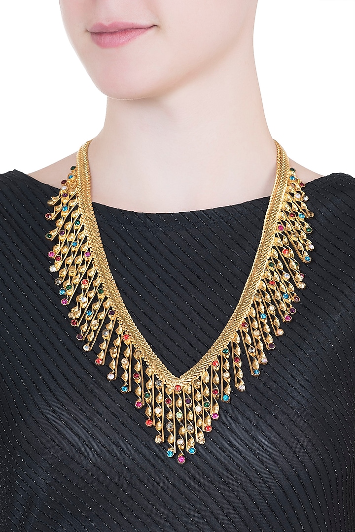 Gold plated twisted candy necklace by Valliyan by Nitya Arora