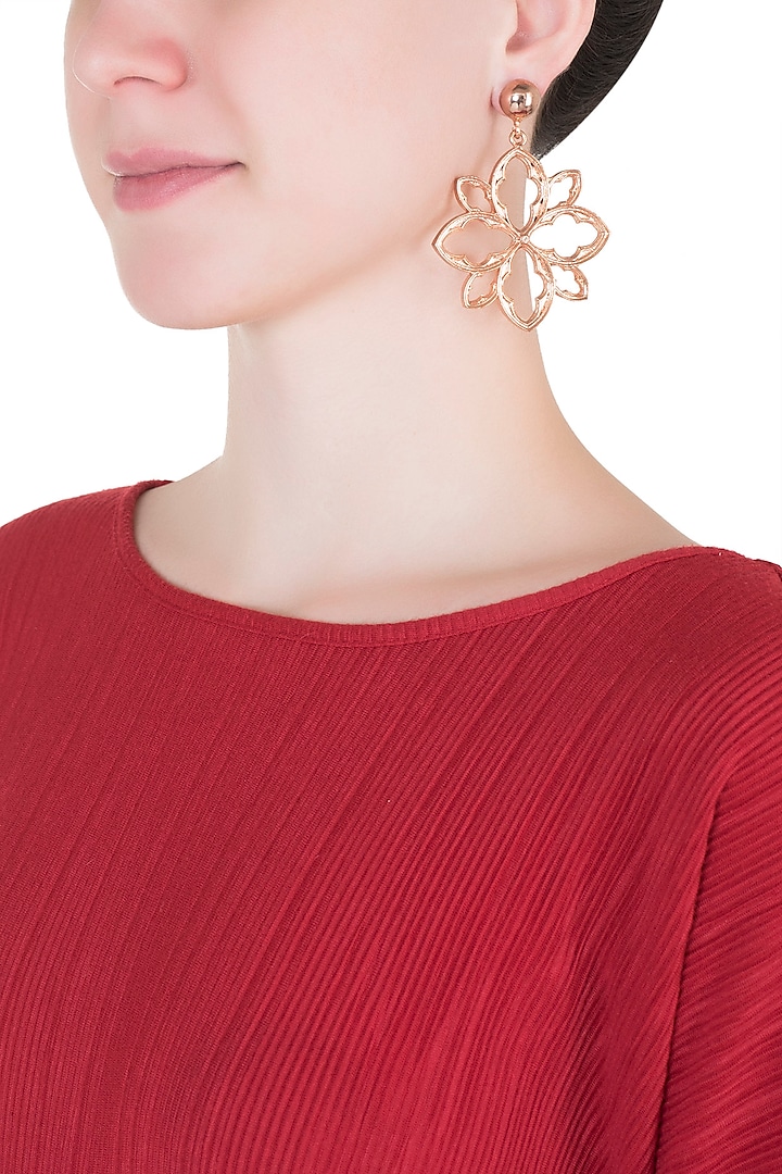 Rose gold plated floral earrings by Valliyan by Nitya Arora