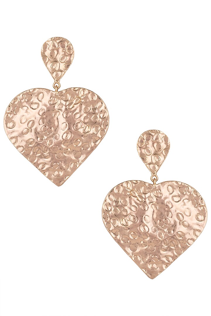 Rose gold plated textured long earrings by Valliyan by Nitya Arora at Pernia's Pop Up Shop