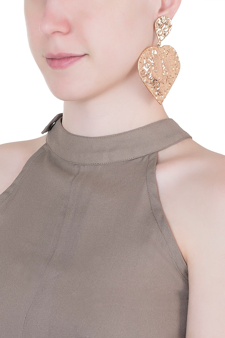 Rose gold plated textured long earrings by Valliyan by Nitya Arora