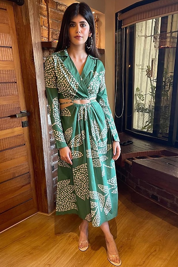 Green Printed Cutout Dress by Verb by Pallavi Singhee