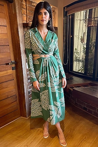 Green Printed Cutout Dress by Verb by Pallavi Singhee