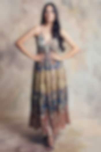 Gold Printed Jacquard Summer Dress by Verb by Pallavi Singhee at Pernia's Pop Up Shop