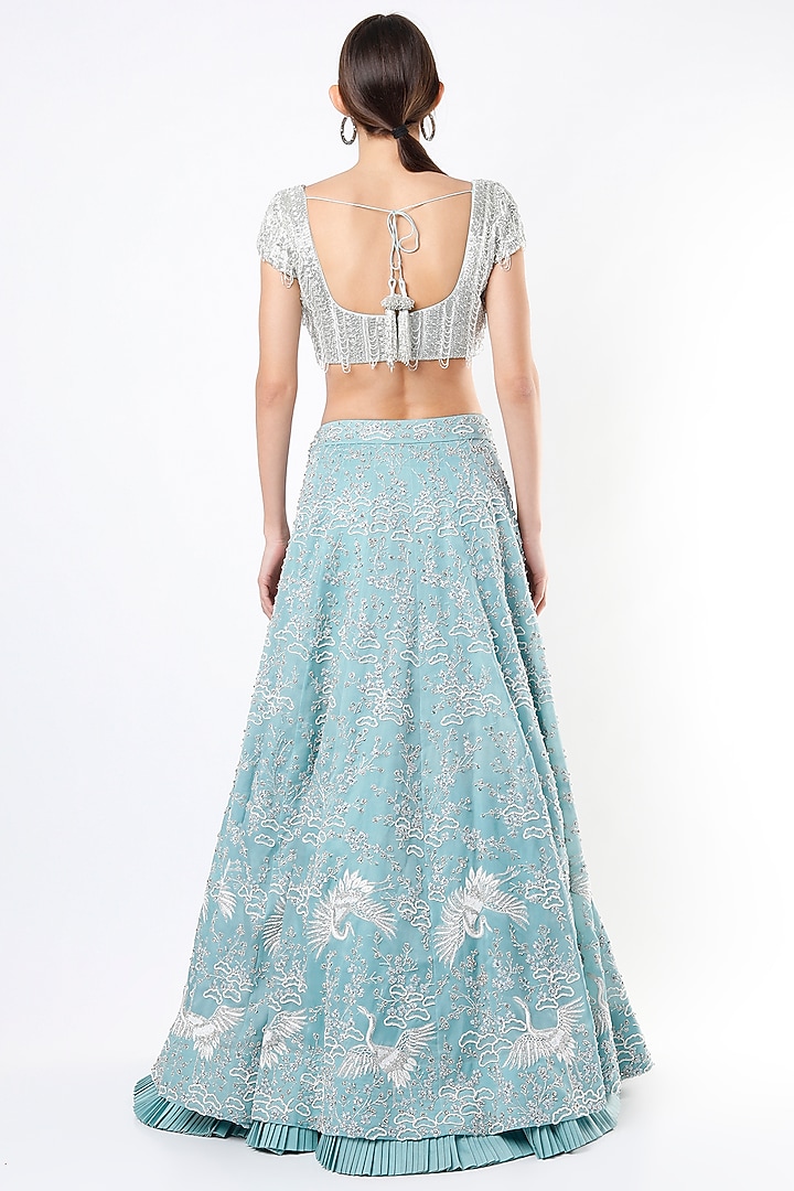 Powder Blue Bridal Lehenga Set With Motif Work by Varun Chakkilam at Pernia's Pop Up Shop