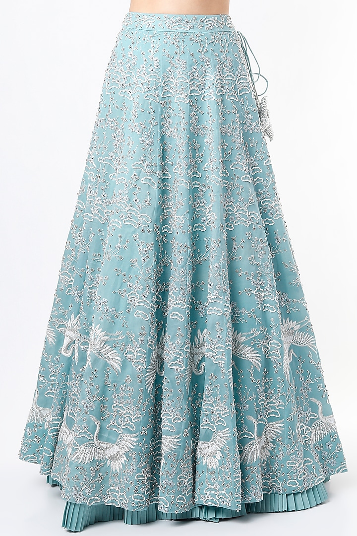 Powder Blue Bridal Lehenga Set With Motif Work by Varun Chakkilam at Pernia's Pop Up Shop