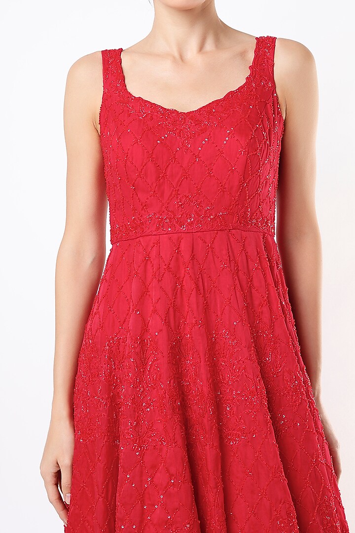 Bright Red Organza Gown by Varun Chakkilam at Pernia's Pop Up Shop