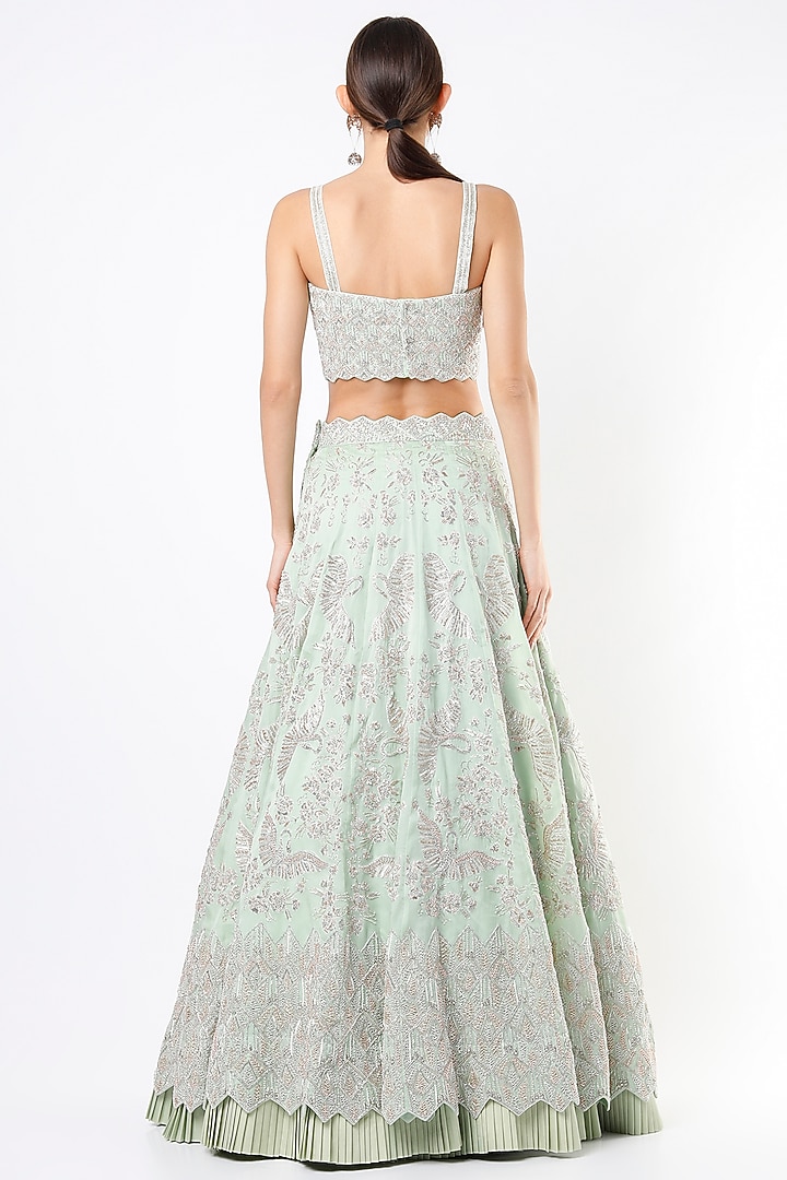 Mint Organza Bridal Lehenga Set by Varun Chakkilam at Pernia's Pop Up Shop