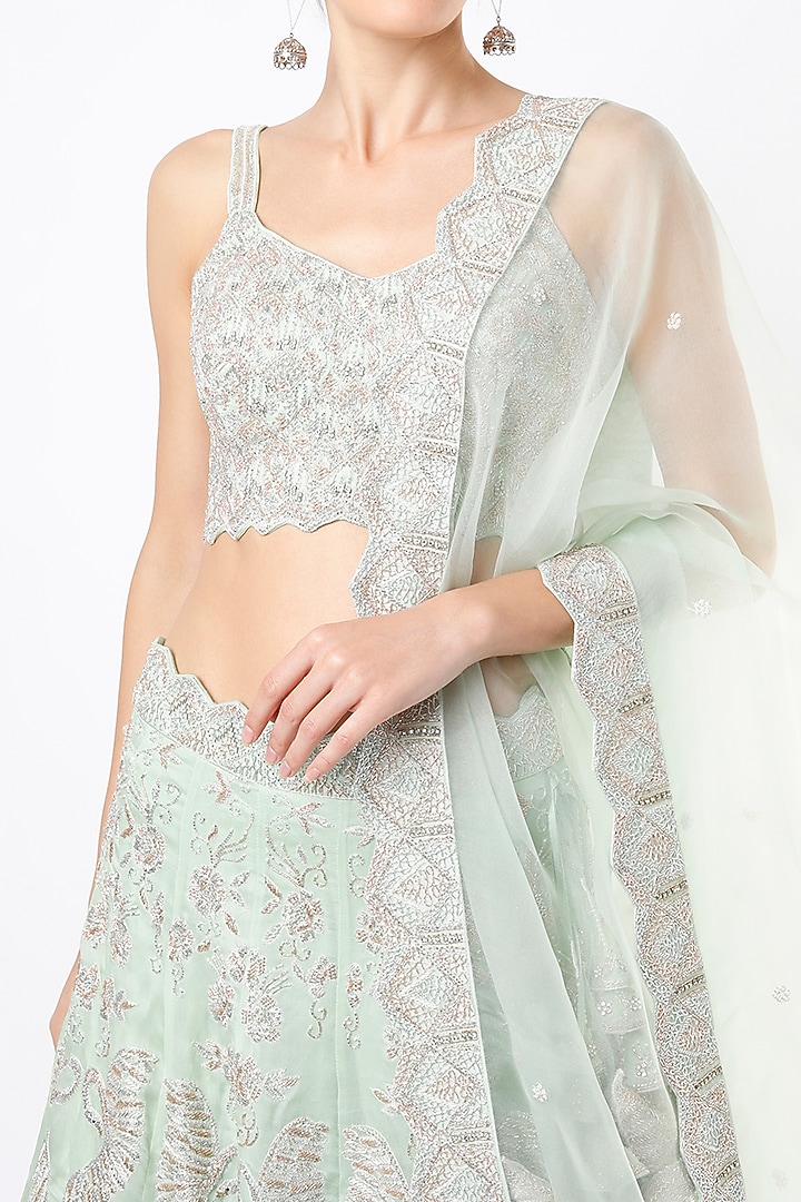 Mint Organza Bridal Lehenga Set by Varun Chakkilam at Pernia's Pop Up Shop