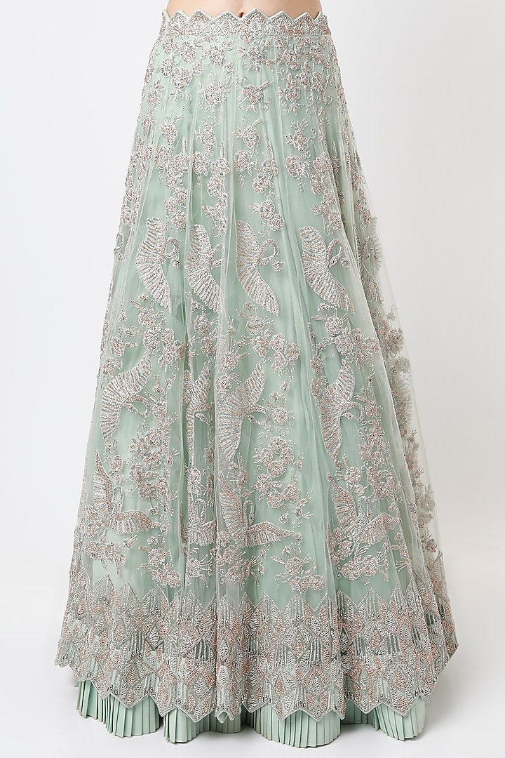 Pastel Green Zardosi Embroidered Bridal Lehenga Set by Varun Chakkilam at Pernia's Pop Up Shop