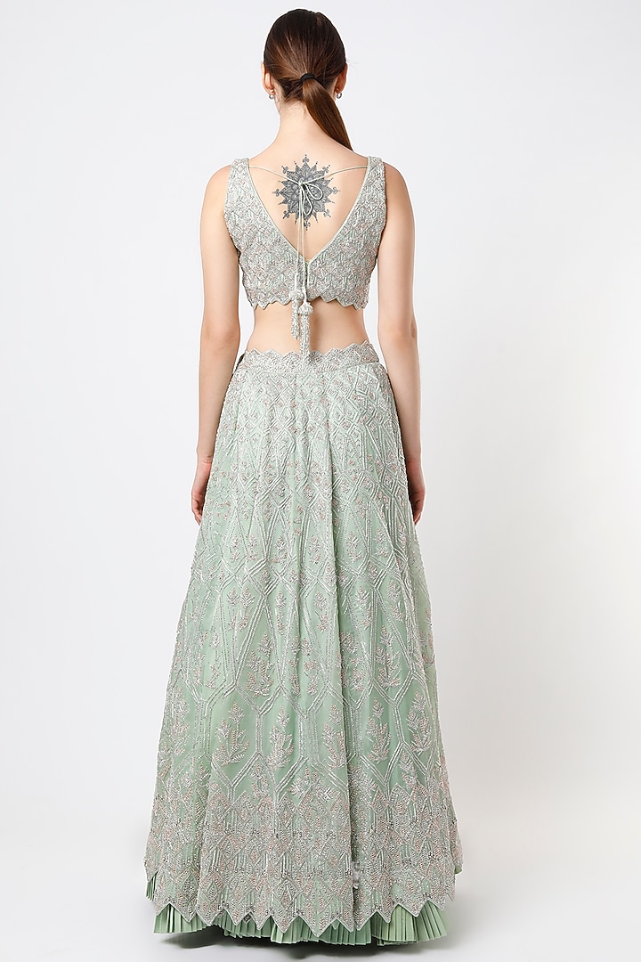 Pastel Green Embroidered Bridal Lehenga Set by Varun Chakkilam at Pernia's Pop Up Shop