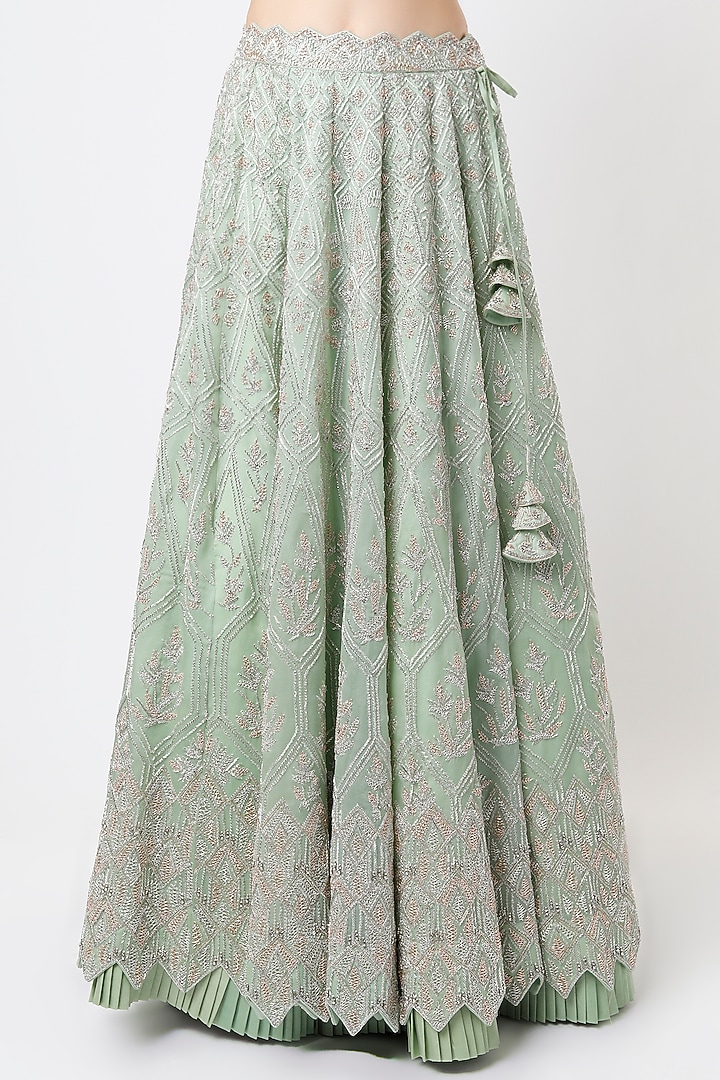 Pastel Green Embroidered Bridal Lehenga Set by Varun Chakkilam at Pernia's Pop Up Shop