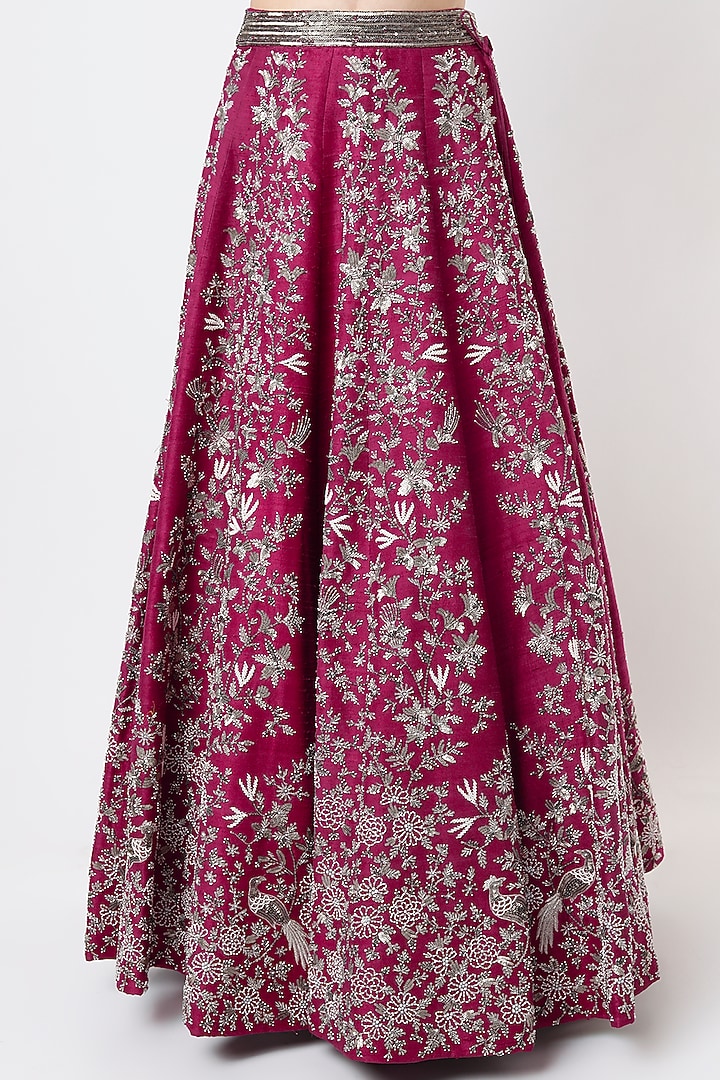 Maroon Embroidered Bridal Lehenga Set by Varun Chakkilam at Pernia's Pop Up Shop