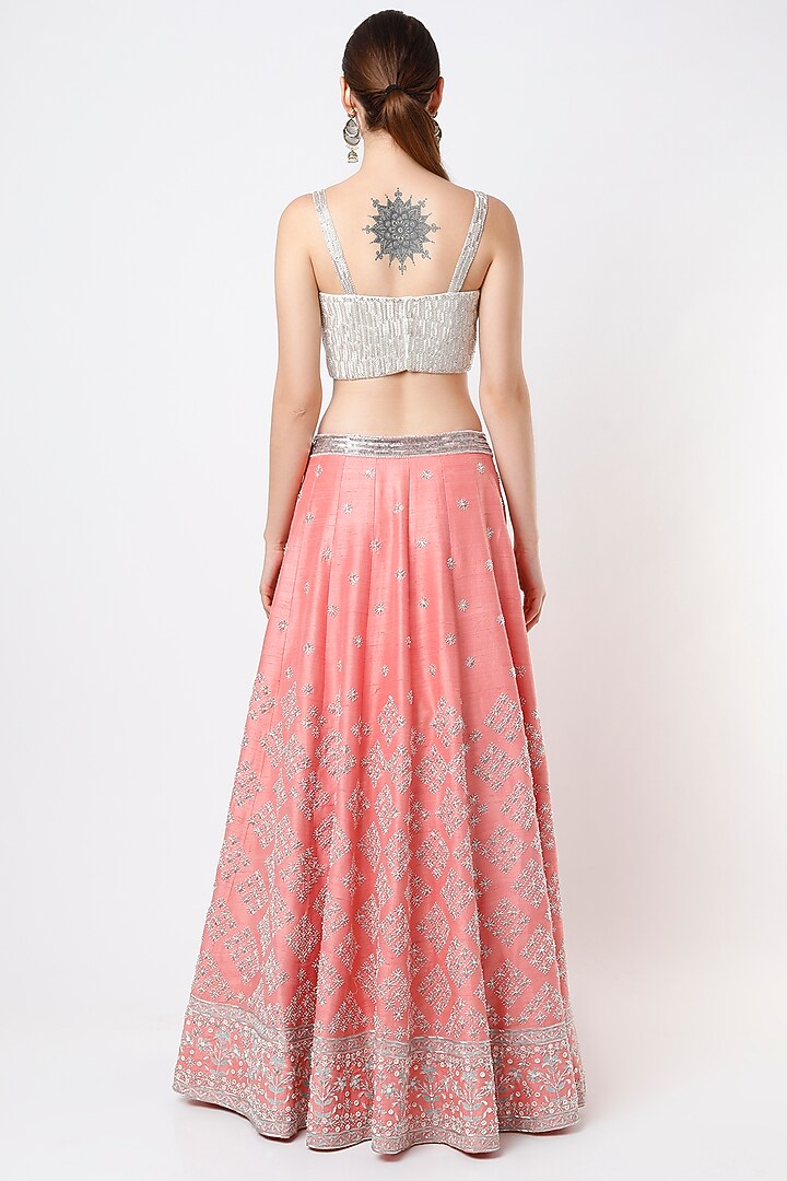 Peachy Pink Embroidered Bridal Lehenga Set by Varun Chakkilam at Pernia's Pop Up Shop
