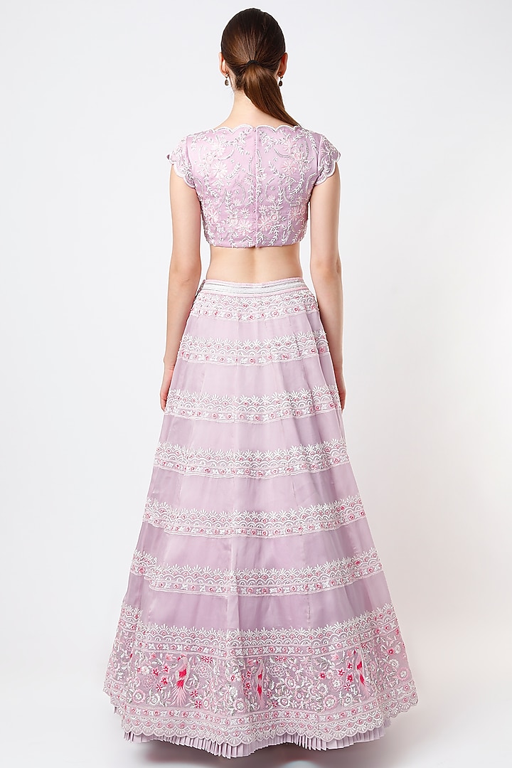 Lilac Aari Embroidered Wedding Lehenga Set by Varun Chakkilam at Pernia's Pop Up Shop
