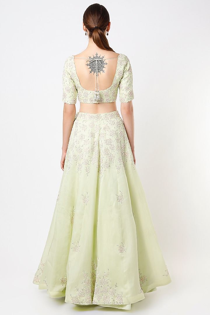 Light Green Embroidered Wedding Lehenga Set by Varun Chakkilam at Pernia's Pop Up Shop