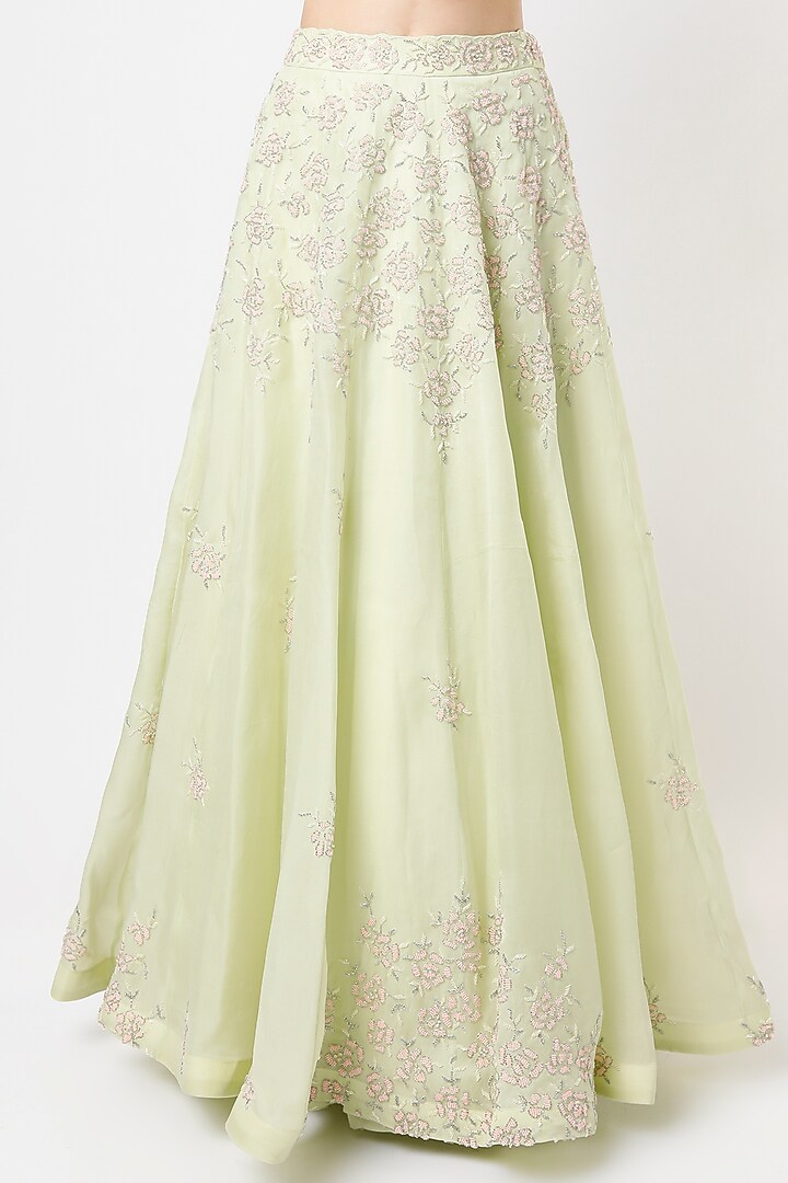 Light Green Embroidered Wedding Lehenga Set by Varun Chakkilam at Pernia's Pop Up Shop