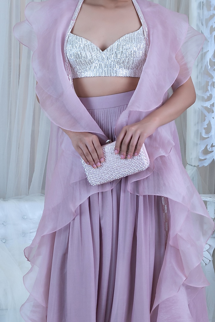 Blush Pink & Silver Embroidered Skirt Set by Varun Chakkilam at Pernia's Pop Up Shop