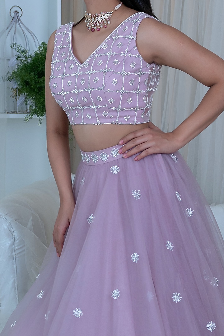 Mauve Embroidered Skirt Set by Varun Chakkilam at Pernia's Pop Up Shop