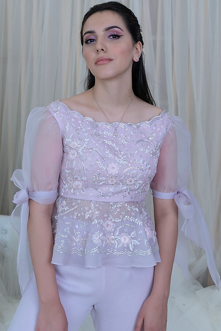 Lilac Embroidered Pant Set by Varun Chakkilam at Pernia's Pop Up Shop