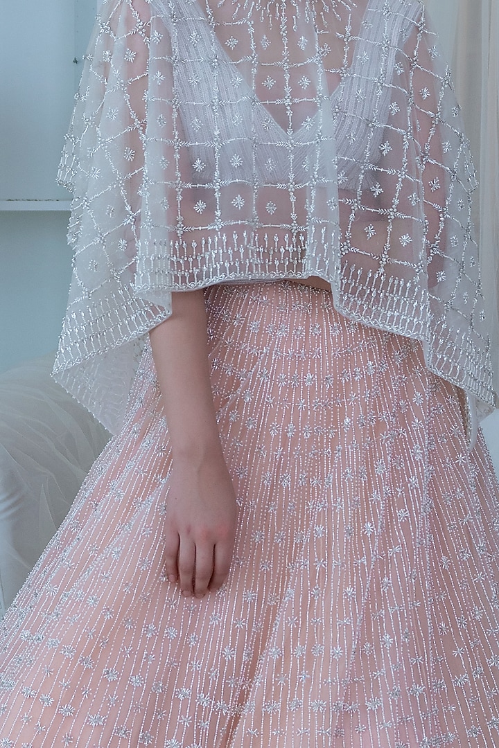 Peach & White Embroidered Wedding Lehenga Set by Varun Chakkilam at Pernia's Pop Up Shop