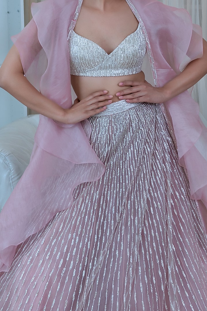 Blush Pink & Silver Embroidered Wedding Lehenga Set by Varun Chakkilam at Pernia's Pop Up Shop