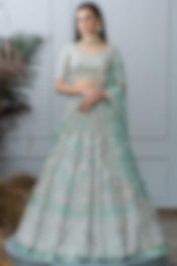 Sage Green Embroidered Bridal Lehenga Set by Varun Chakkilam at Pernia's Pop Up Shop