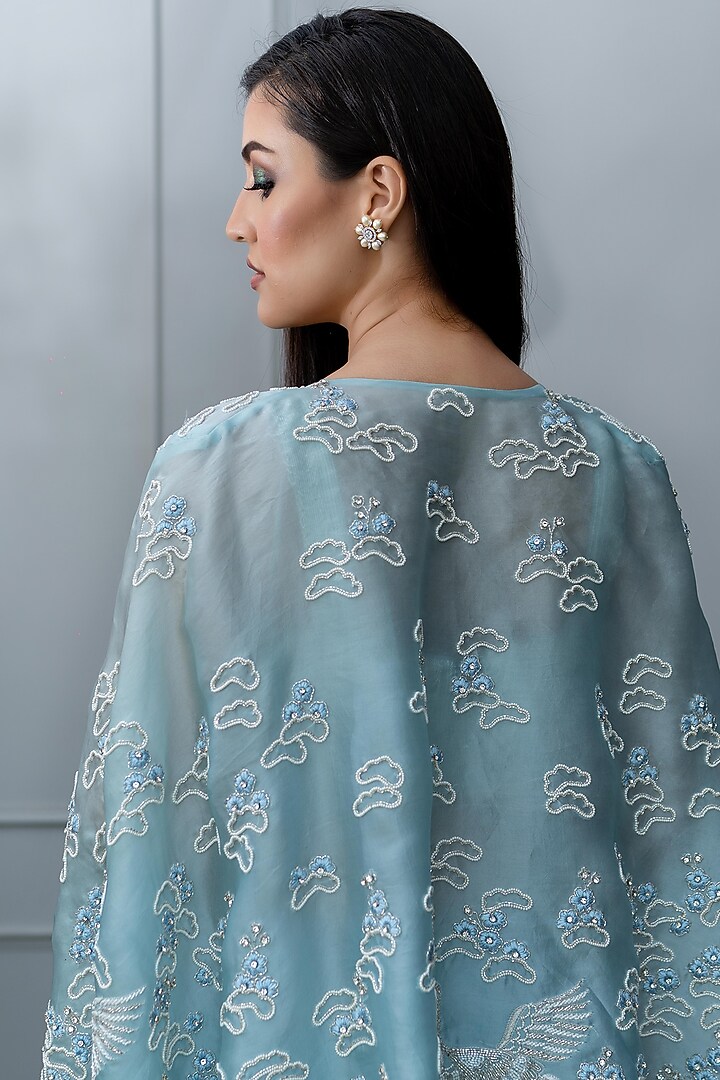 Powder Blue Embroidered Pant Set by Varun Chakkilam at Pernia's Pop Up Shop