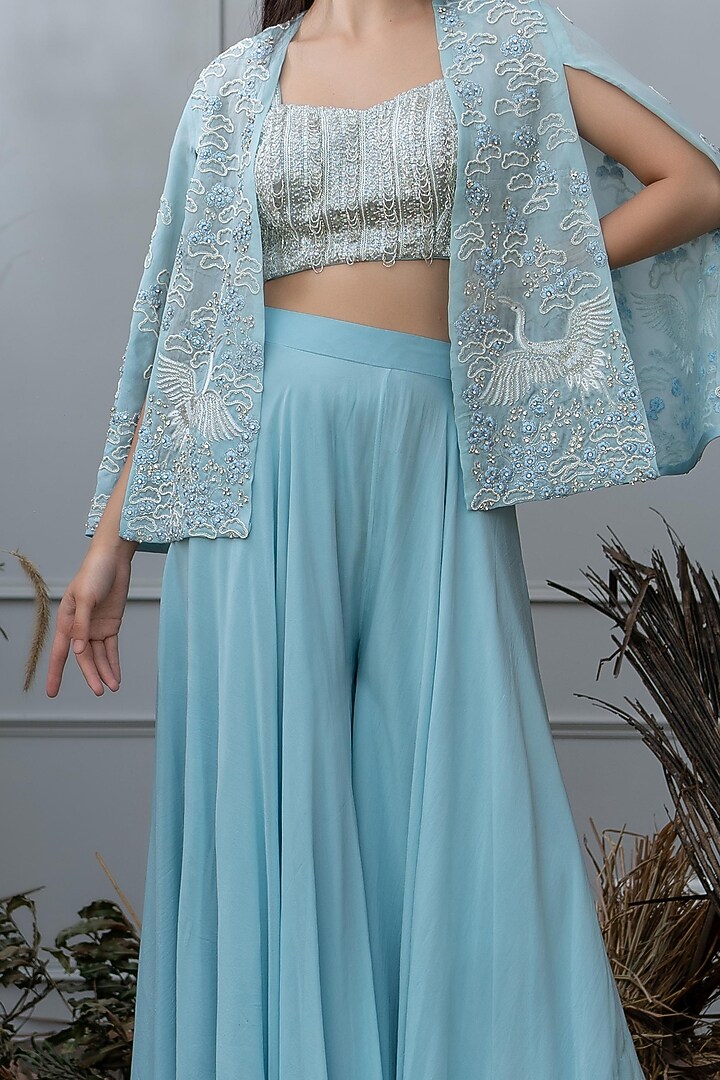 Powder Blue Embroidered Pant Set by Varun Chakkilam at Pernia's Pop Up Shop