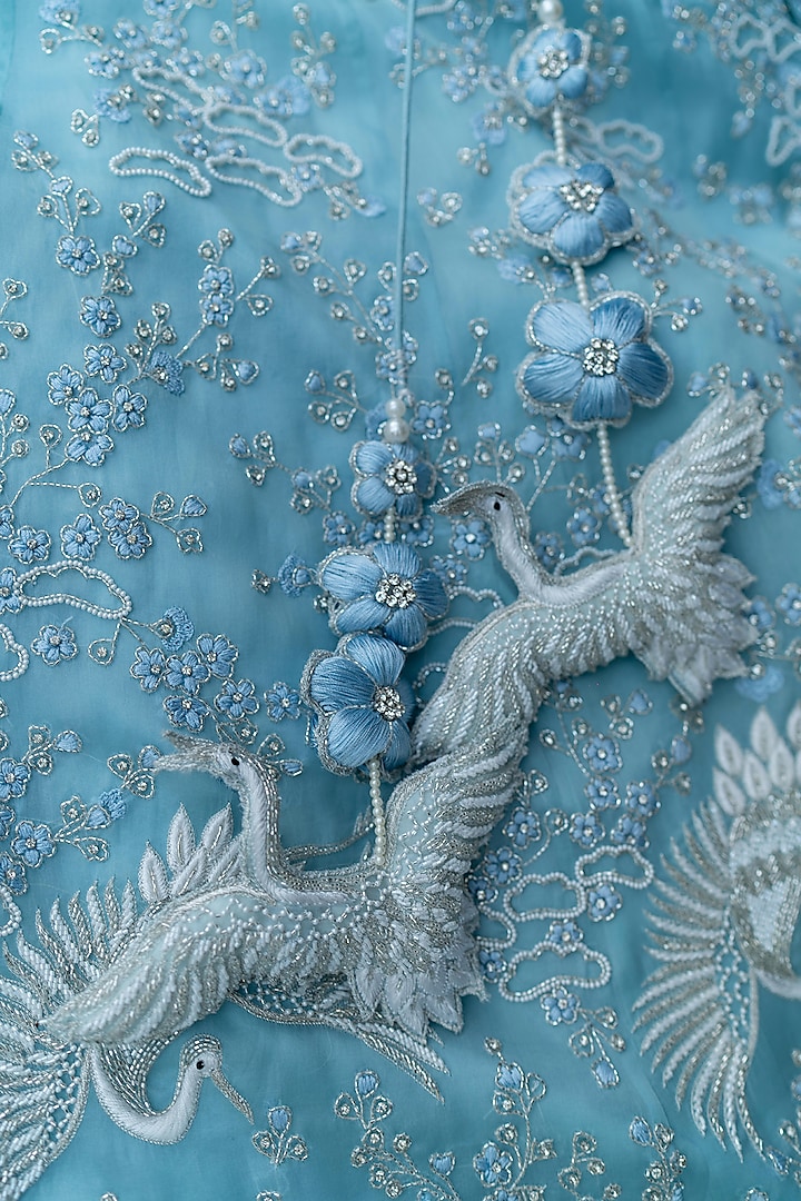 Powder Blue Embroidered Pant Set by Varun Chakkilam at Pernia's Pop Up Shop