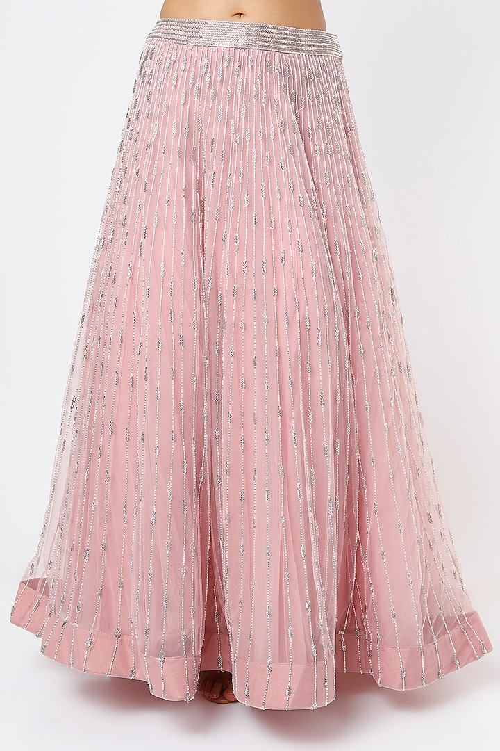 Blush Pink Glass Beaded Embroidered Wedding Lehenga Set by Varun Chakkilam at Pernia's Pop Up Shop