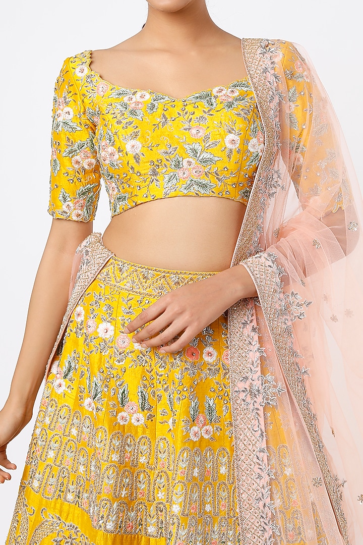 Canary Yellow Embroidered Bridal Lehenga Set by Varun Chakkilam at Pernia's Pop Up Shop