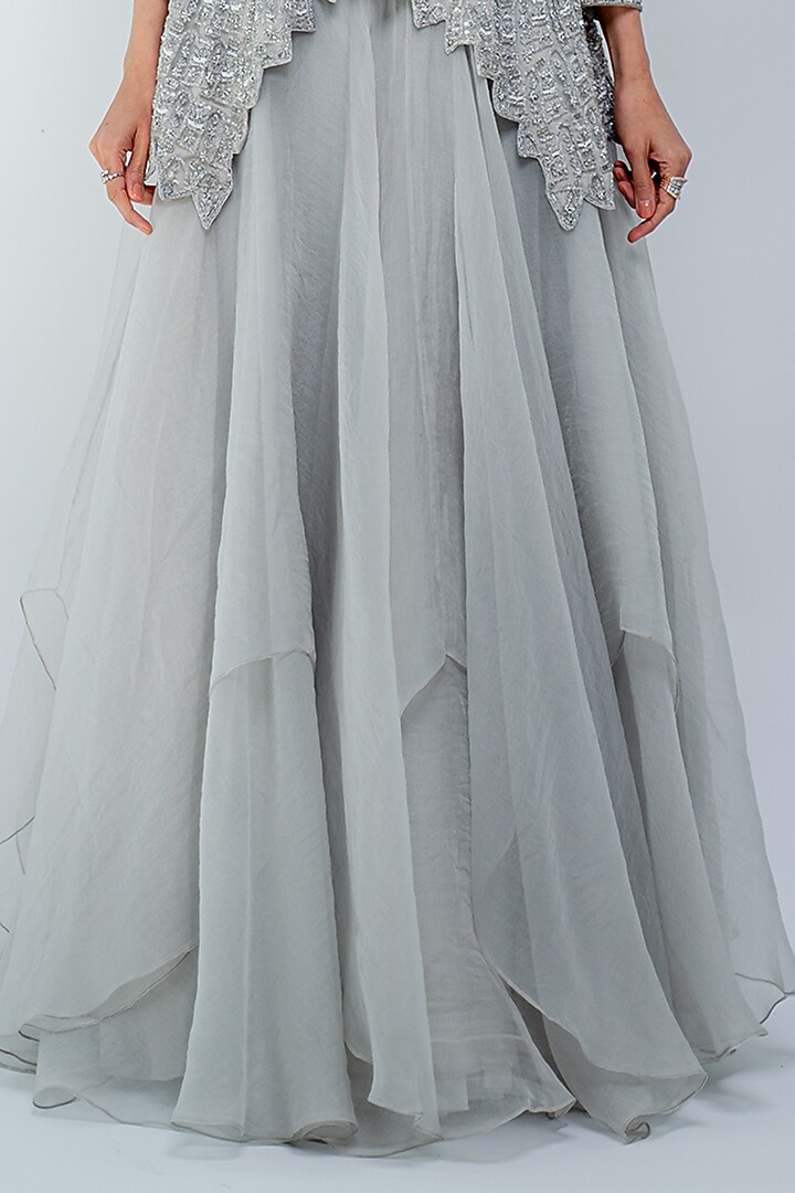 Silver Silk Organza & Net Palazzo Pant Set by Varun Chakkilam at Pernia's Pop Up Shop