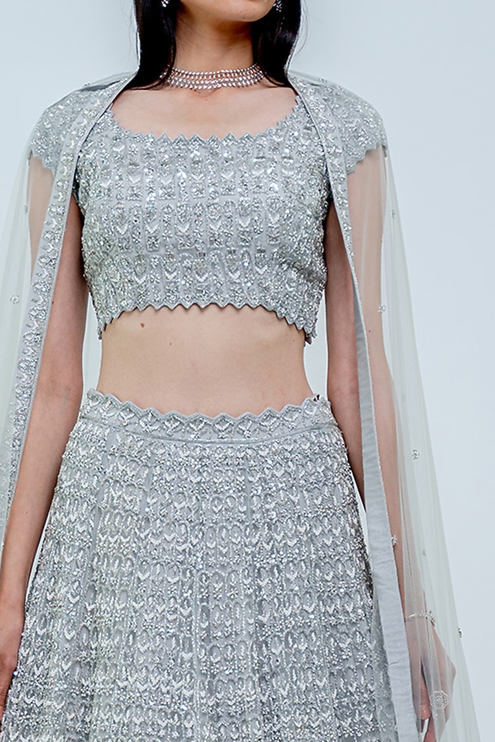Silver Embroidered Bridal Lehenga Set by Varun Chakkilam at Pernia's Pop Up Shop