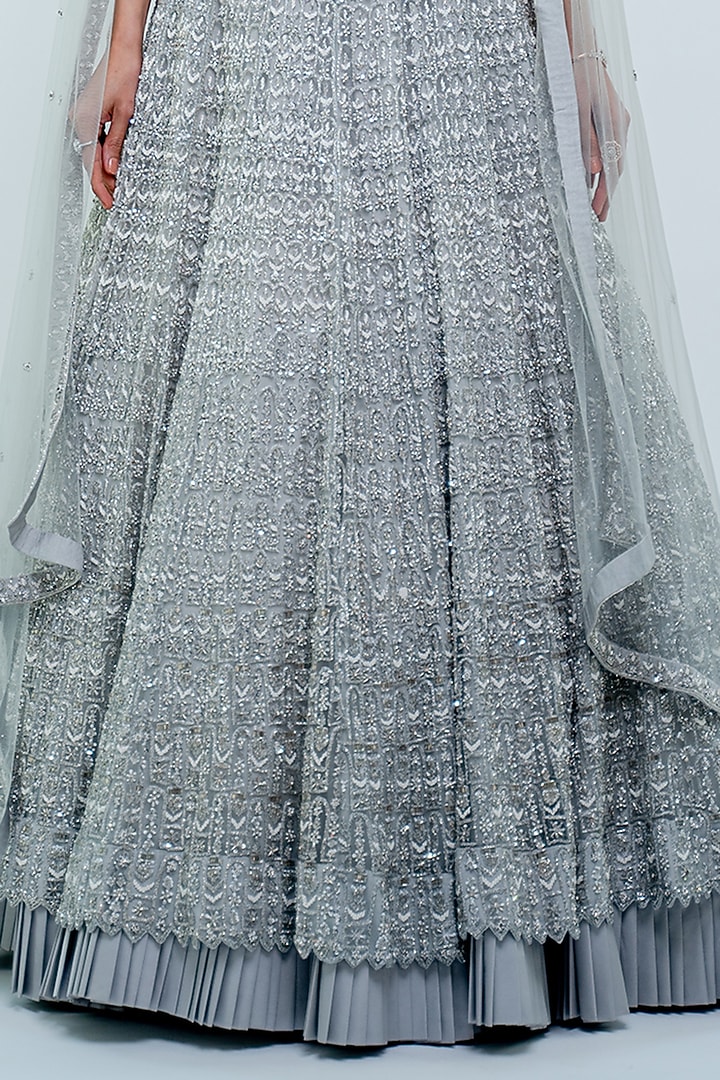 Silver Embroidered Bridal Lehenga Set by Varun Chakkilam at Pernia's Pop Up Shop
