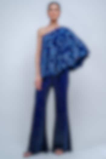 Sapphire Blue Georgette Pant Set by Varun Chakkilam