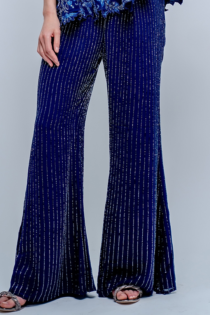 Sapphire Blue Georgette Cutwork Embroidered Pant Set by Varun Chakkilam at Pernia's Pop Up Shop