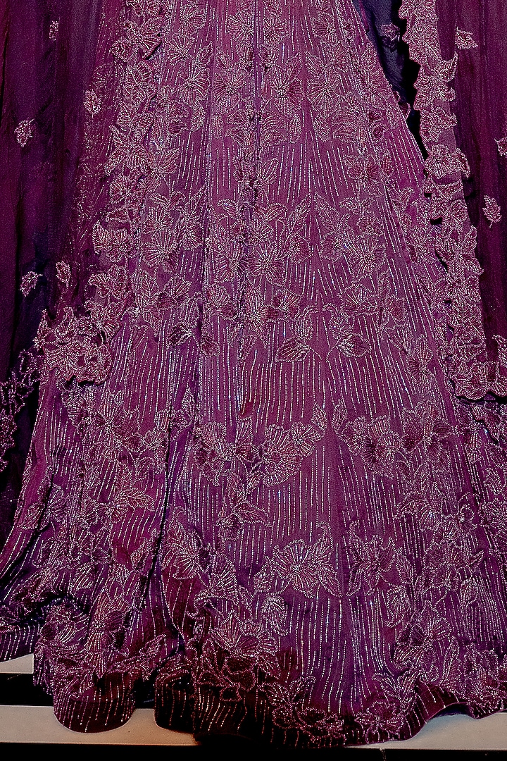 Plum Printed Bridal Lehenga Set by Varun Chakkilam at Pernia's Pop Up Shop