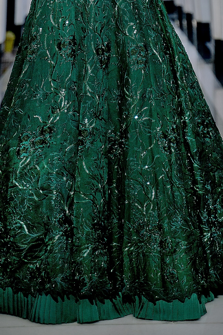 Emerald Green Embroidered Gown by Varun Chakkilam at Pernia's Pop Up Shop