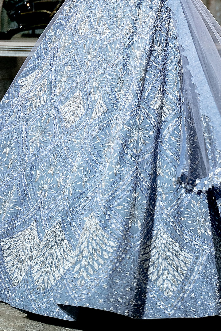 Lilac-Blue Embroidered Neo-Floral Bridal Lehenga Set by Varun Chakkilam at Pernia's Pop Up Shop
