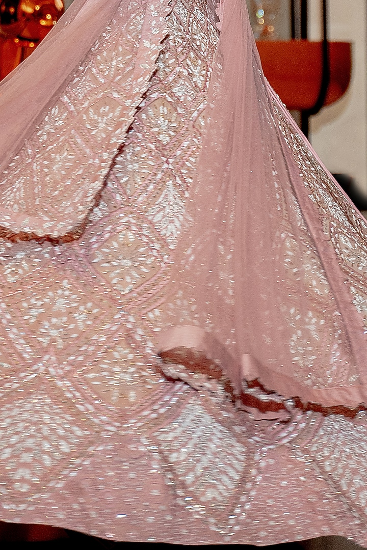 Onion Pink Embroidered Neo-Floral Bridal Lehenga Set by Varun Chakkilam at Pernia's Pop Up Shop