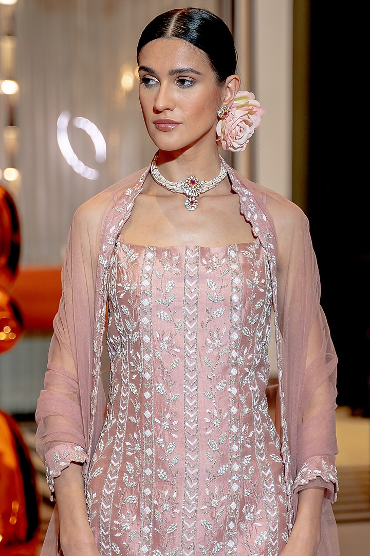 Onion Pink Silk Organza Palazzo Pant Set by Varun Chakkilam at Pernia's Pop Up Shop