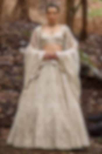 Alabaster White Organza Beads Embroidered Bridal lehenga for 22 Lehenga Set by Varun Chakkilam at Pernia's Pop Up Shop