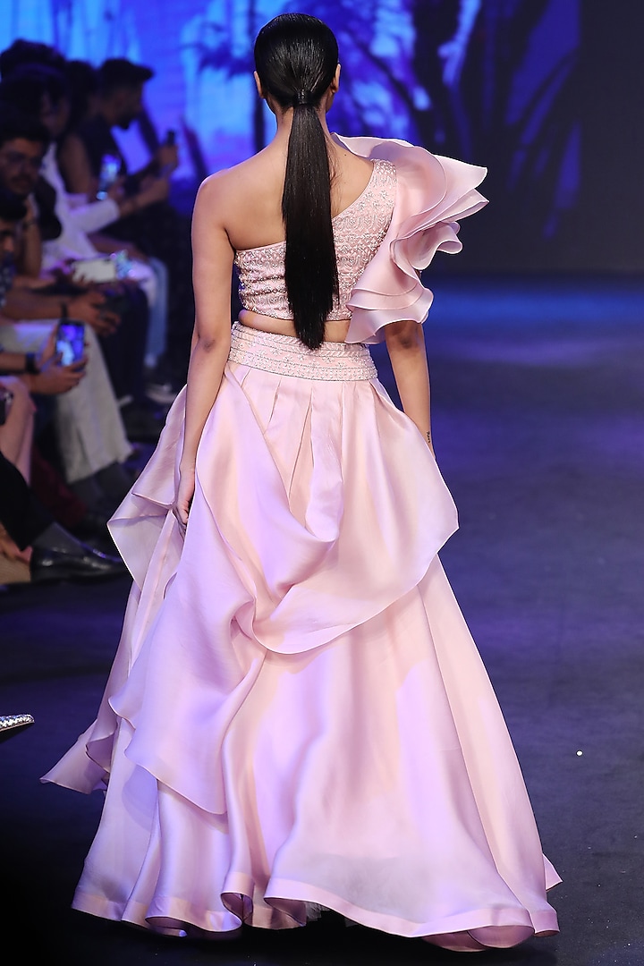 Blush Pink Ruffled Skirt Set by Varun Chakkilam at Pernia's Pop Up Shop